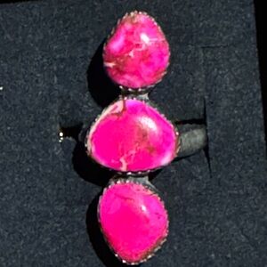 Southwestern Hot Pink sea sediment Jasper sterling silver adjustable Ring